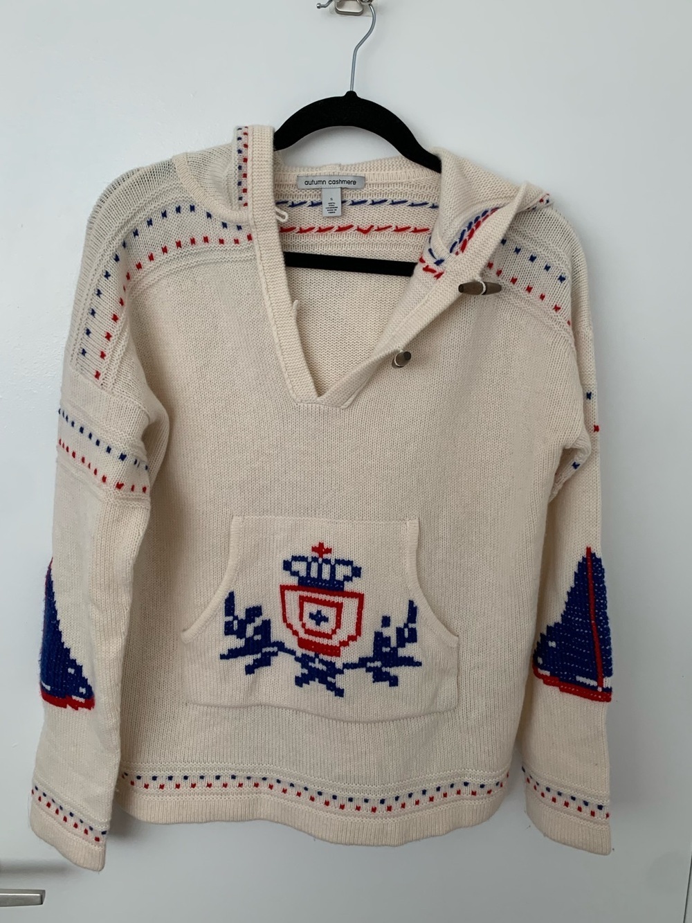 Autumn Cashmere 100% cashmere Apre ski chunky embroidered hoodie sweater NWT
